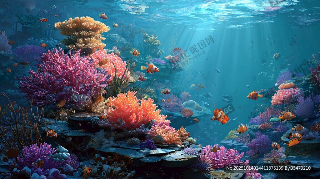 梦幻海底珊瑚与缤纷鱼群