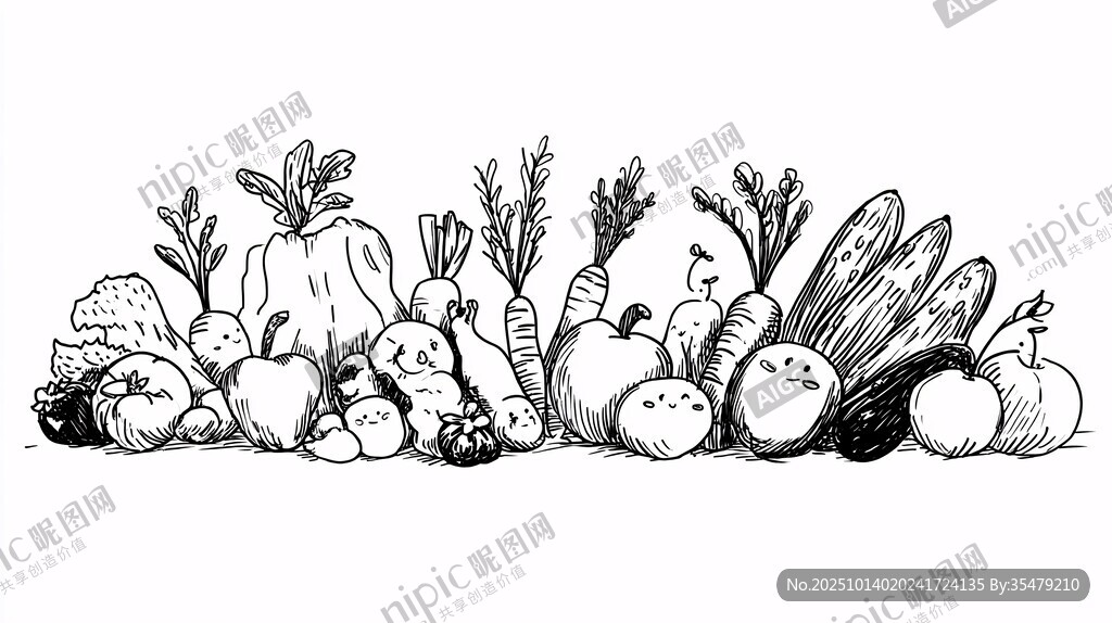 手绘蔬菜组合插画