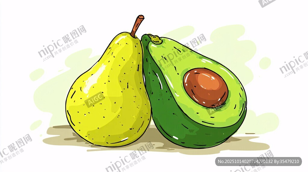 梨与牛油果的清新插画