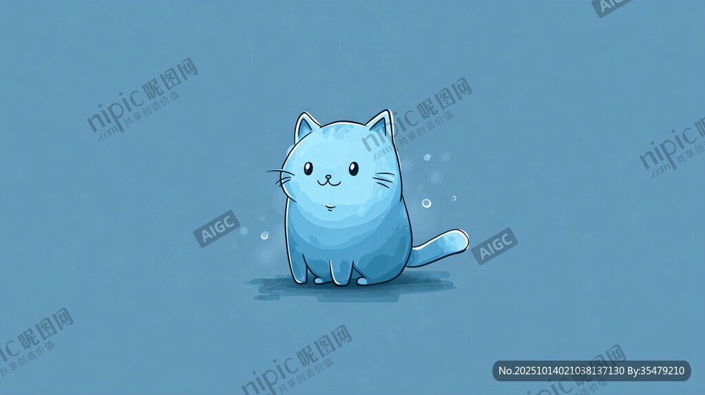 蓝色卡通小猫可爱萌趣