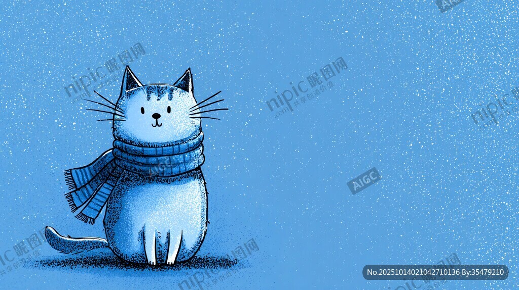 戴围巾的可爱猫咪插画