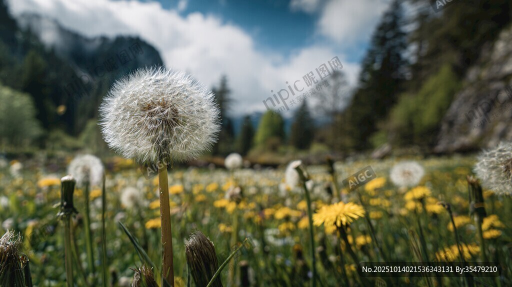 山间蒲公英花海美景