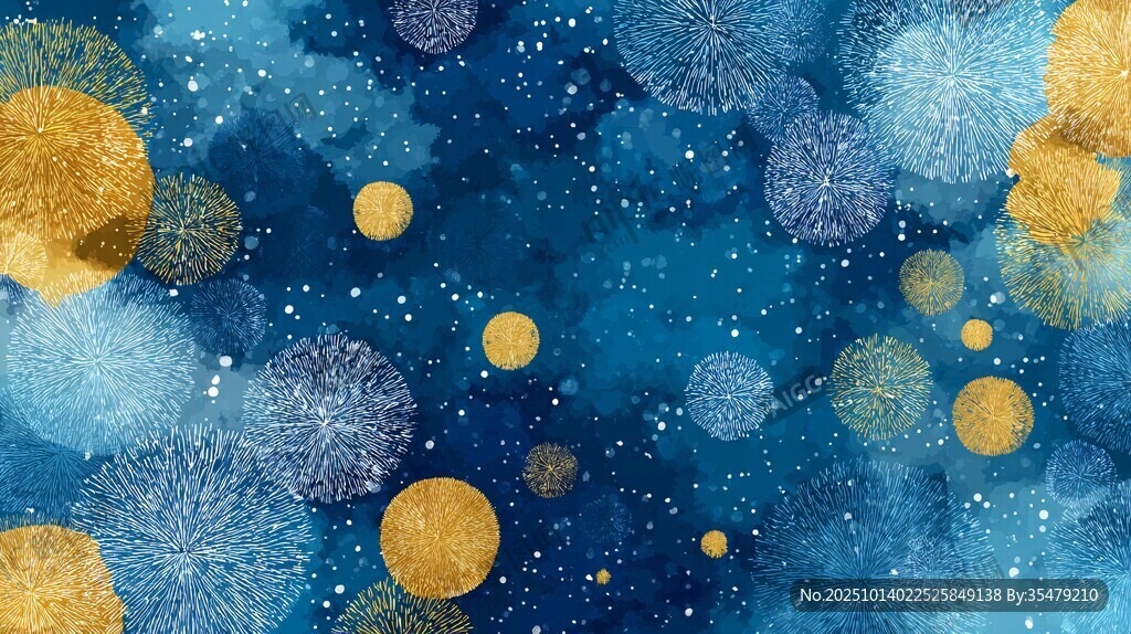 梦幻蓝金烟花背景图案