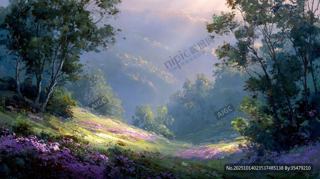 梦幻山林间的光影与繁花