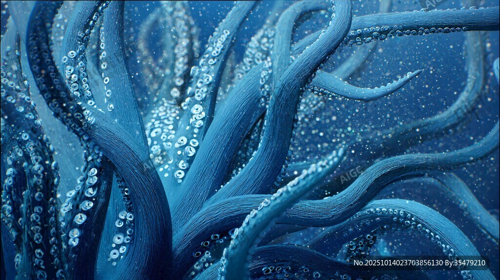 梦幻蓝色章鱼触手艺术画