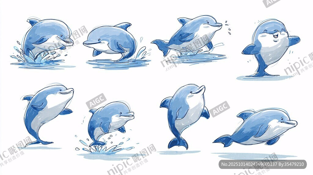 可爱海豚的多样活泼姿态