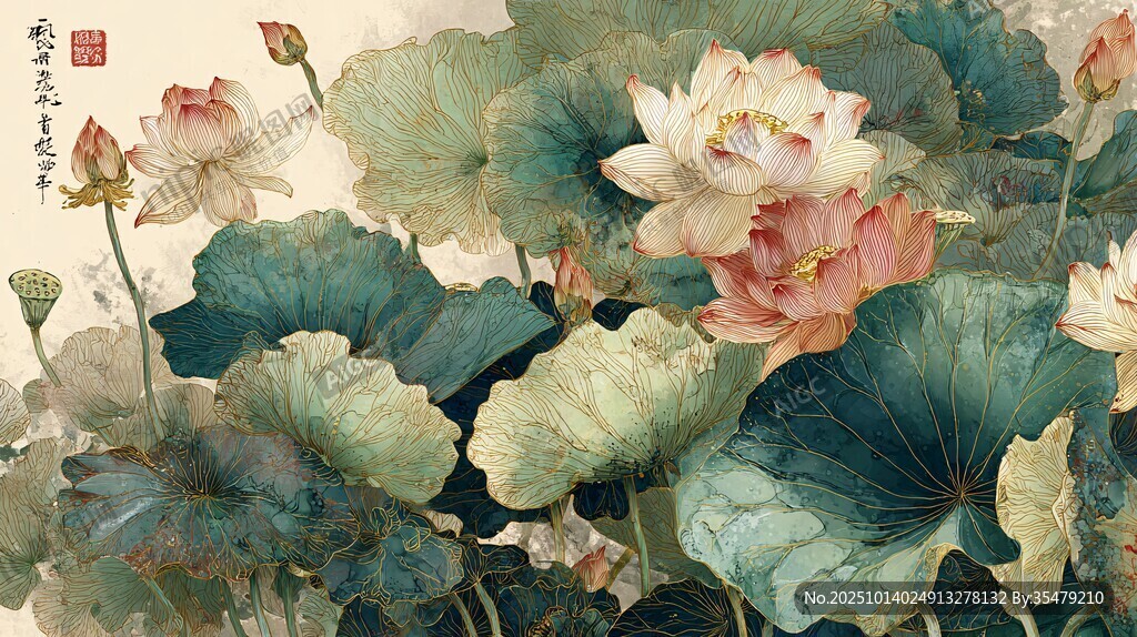 国画荷花图 清新雅致之景