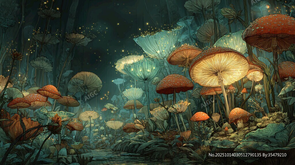 梦幻蘑菇森林奇幻景象