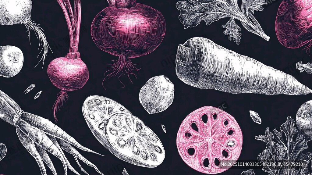 手绘风多彩根茎类蔬菜插画