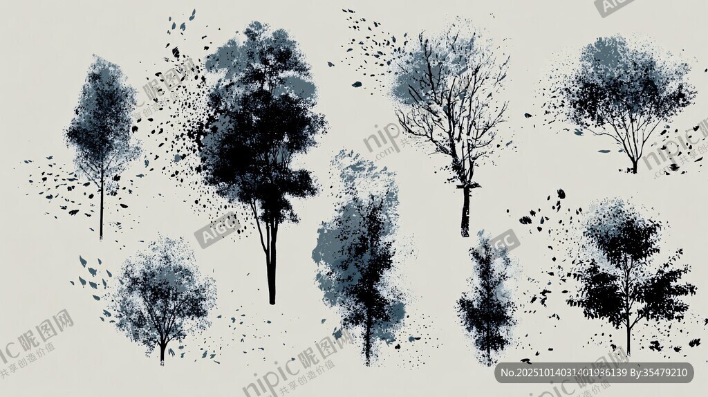 水墨风树木插画集合