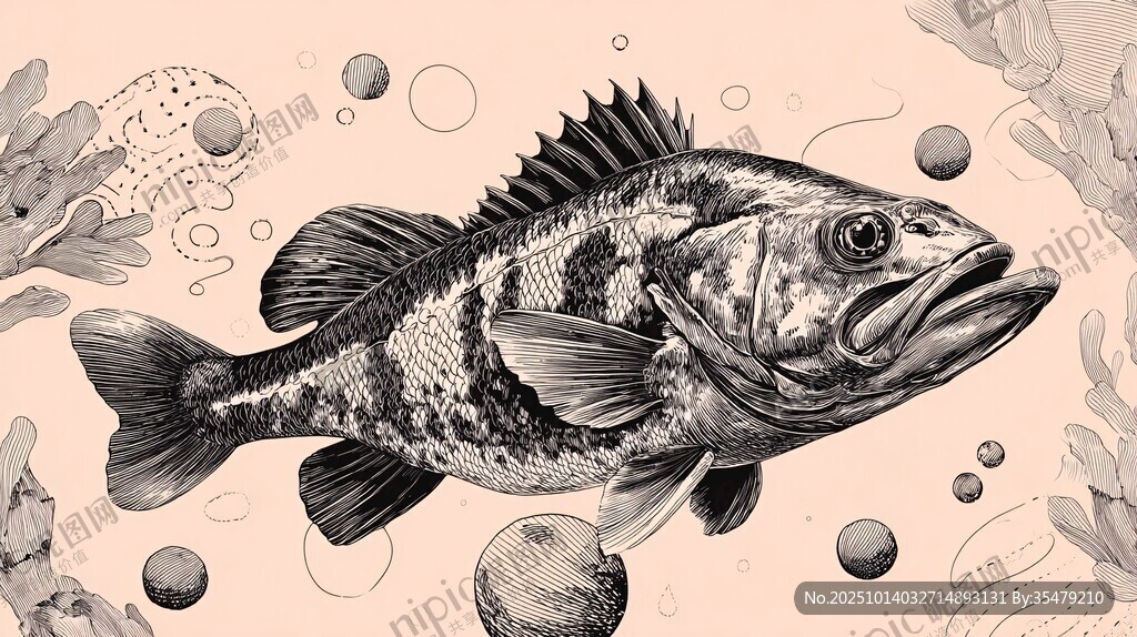 海洋中的鲈鱼插画