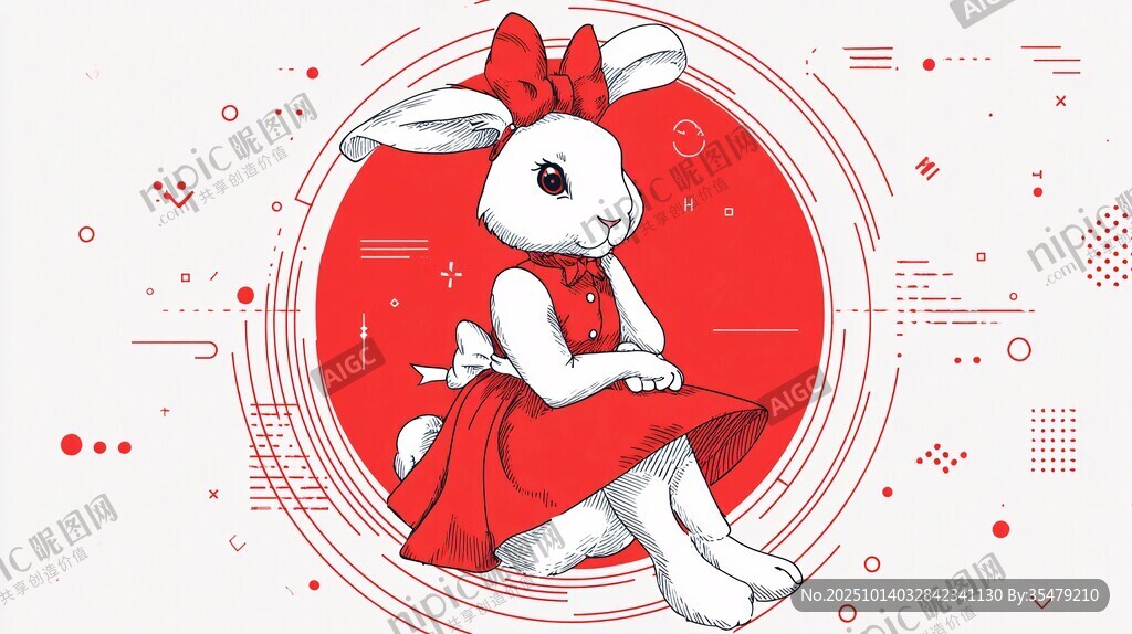 可爱红裙小兔插画图案