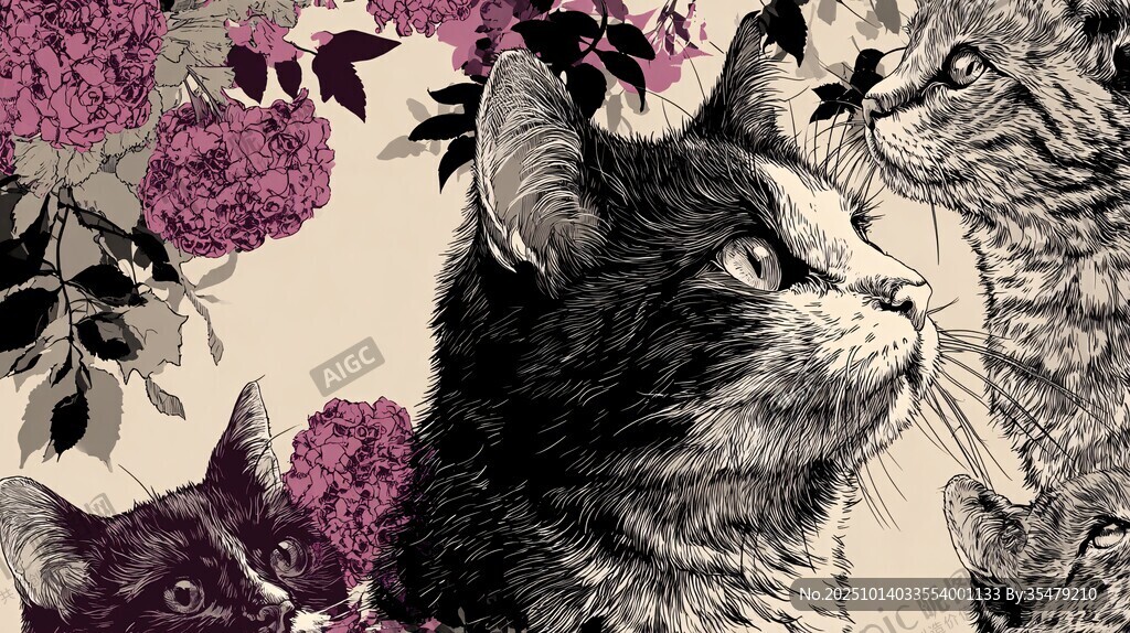 猫咪与繁花的温馨画面