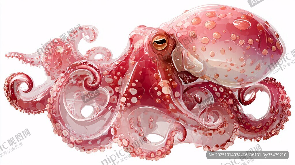梦幻粉色章鱼插画