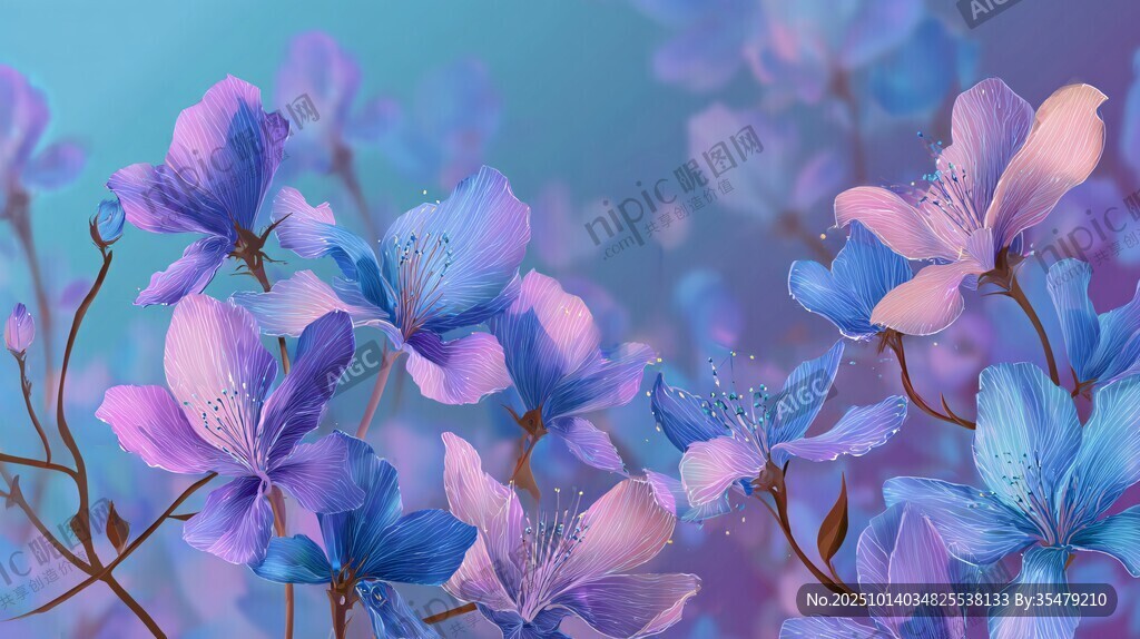 梦幻蓝紫花卉浪漫绽放