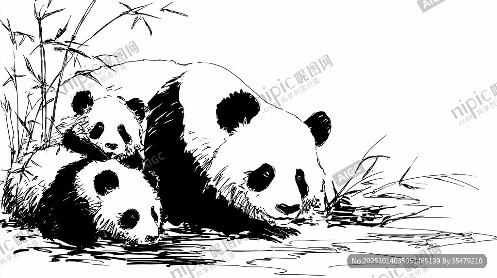 熊猫母子依偎温馨画面
