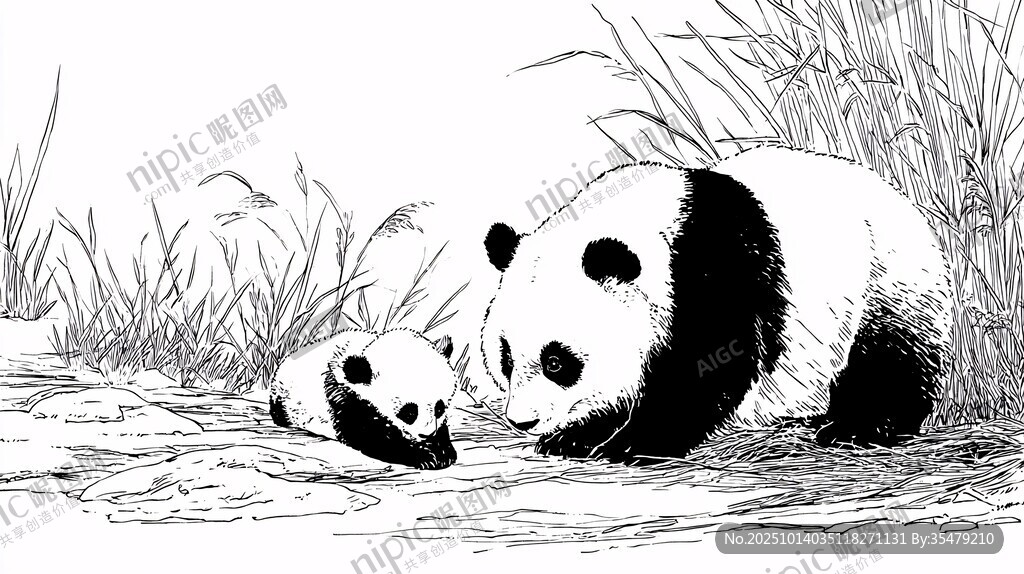 熊猫母子亲昵互动画面