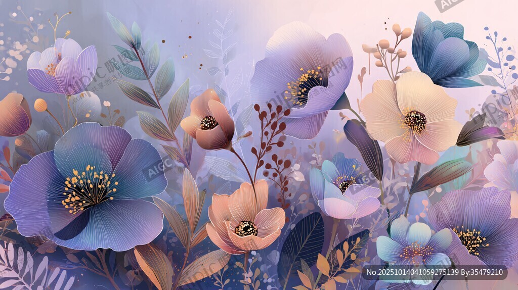 梦幻花卉插画 色彩斑斓