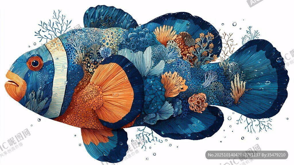 梦幻海洋风彩色热带鱼插画