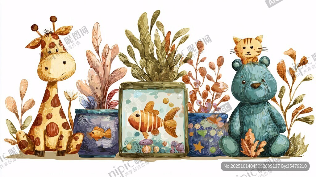 动物与水族箱的温馨场景