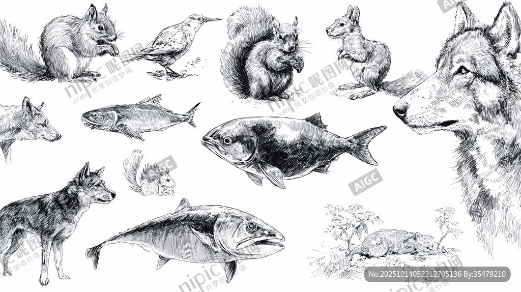 动物黑白插画集合