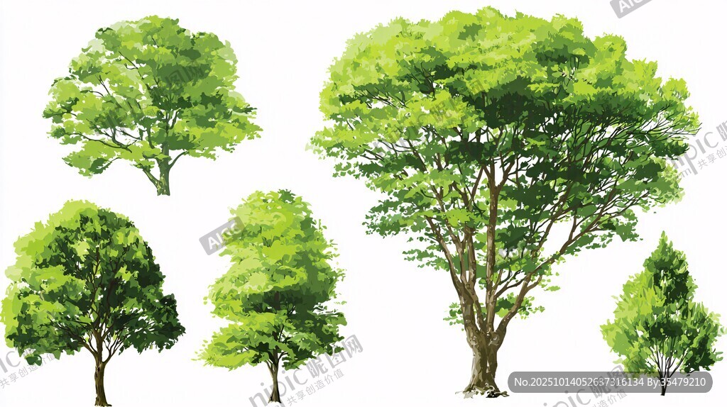 多样绿树插画集合