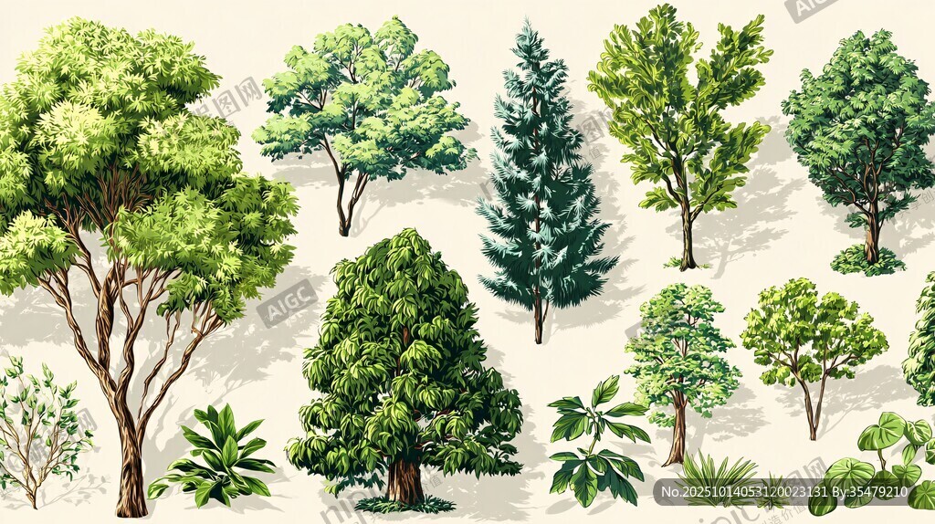 多样树木绿植插画集合