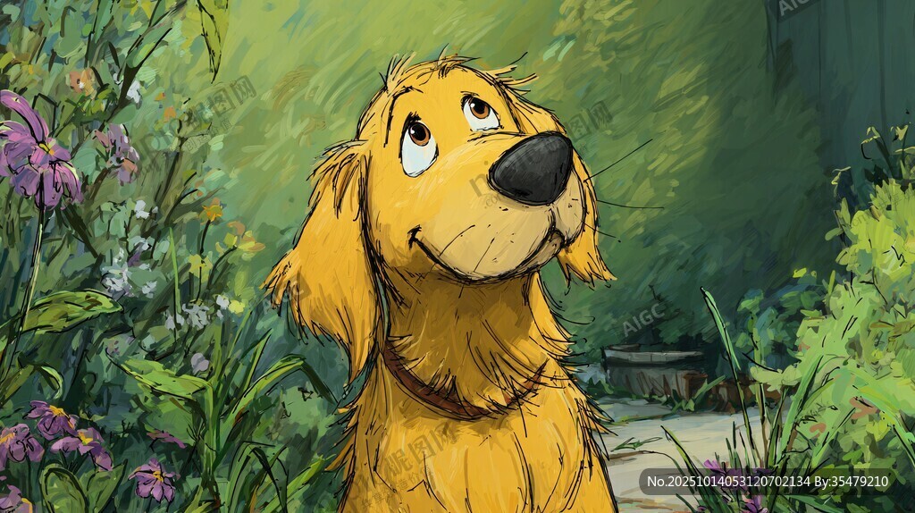 花园中的可爱金毛犬