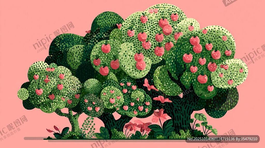 梦幻苹果树插画