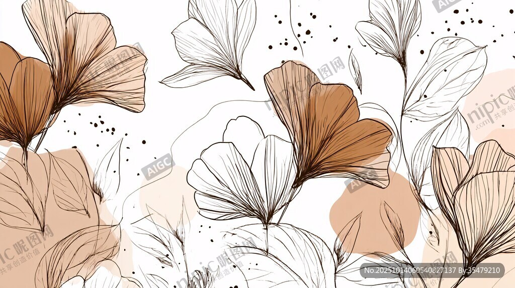 银杏花卉简约插画图案