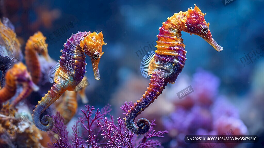 多彩海马悠游于梦幻海底
