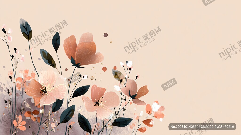 淡雅花卉插画背景图
