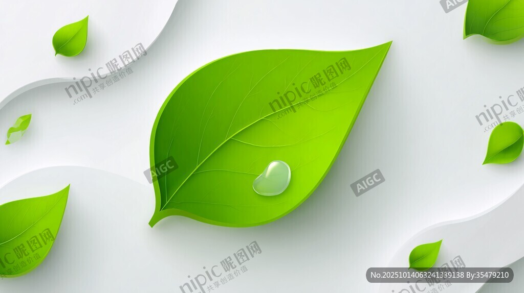 绿叶露珠图