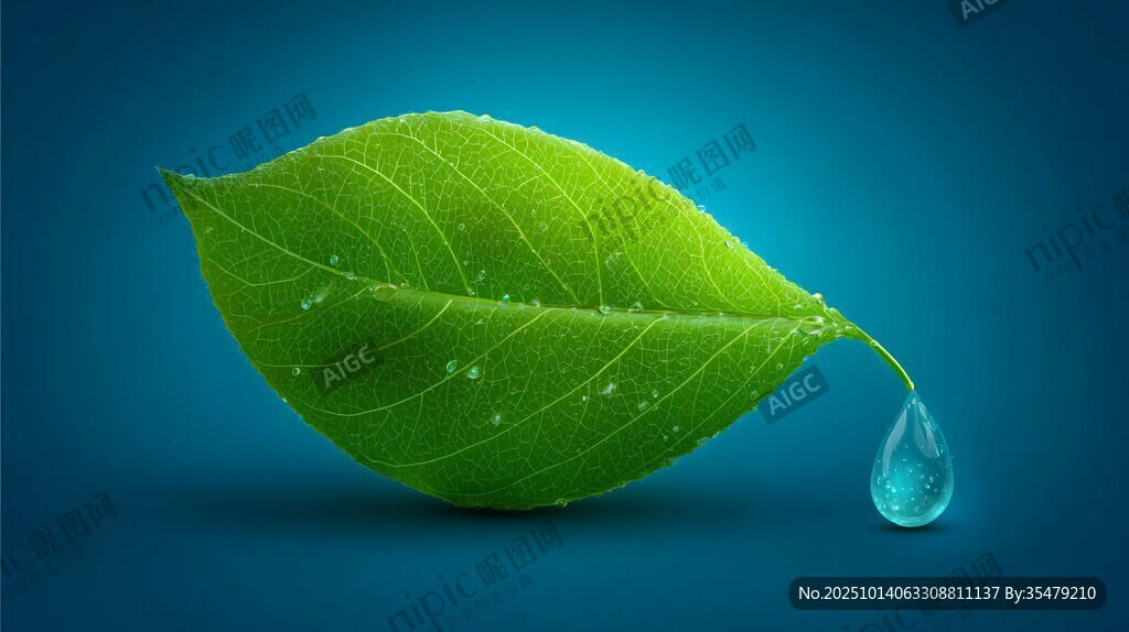 翠绿叶片上的晶莹水滴