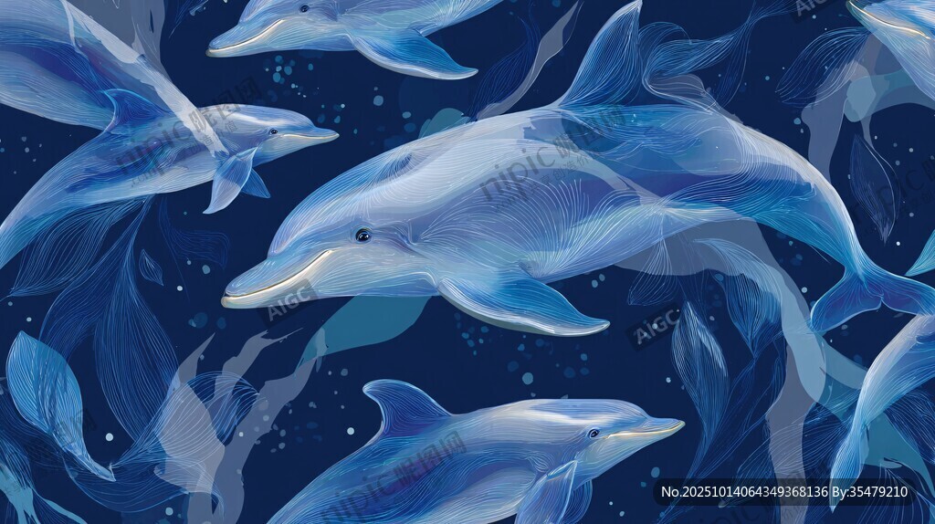 梦幻海豚海洋水彩图案