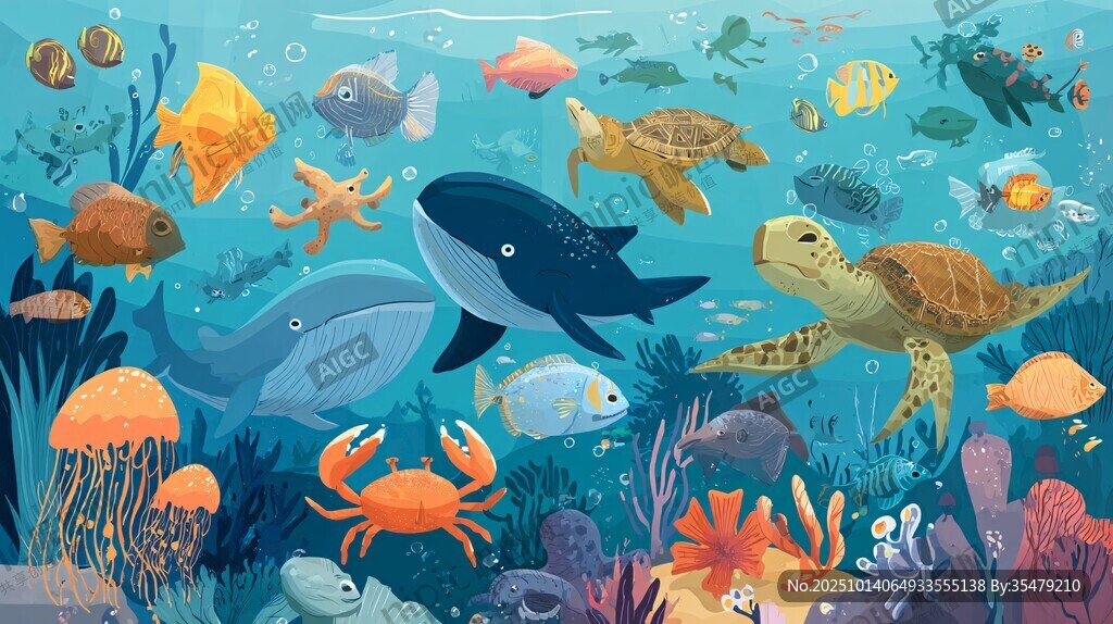 缤纷海底世界的海洋生物