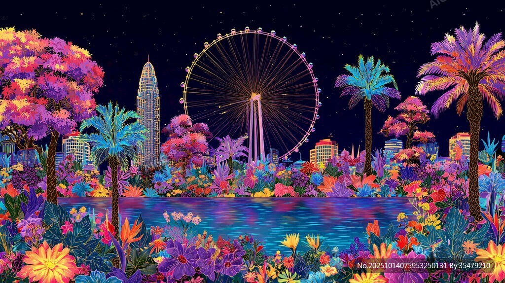 梦幻夜景中的多彩都市风光