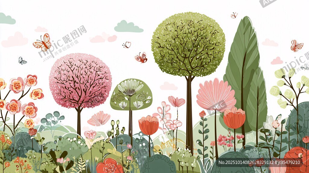 梦幻缤纷的春日花园景象