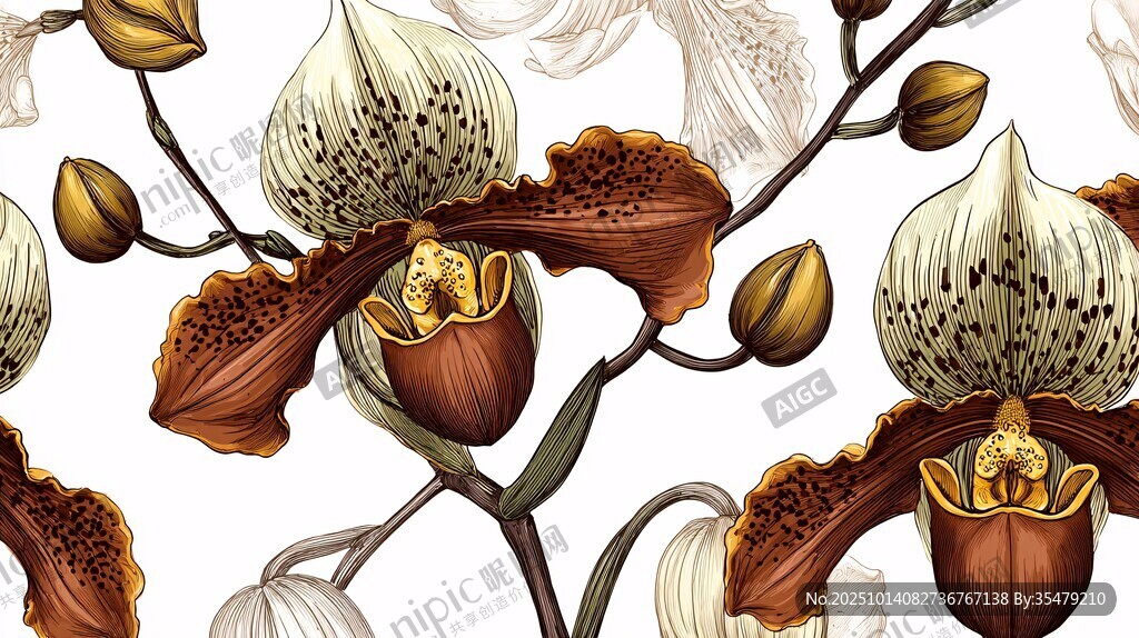 兰花花卉图案精美插画