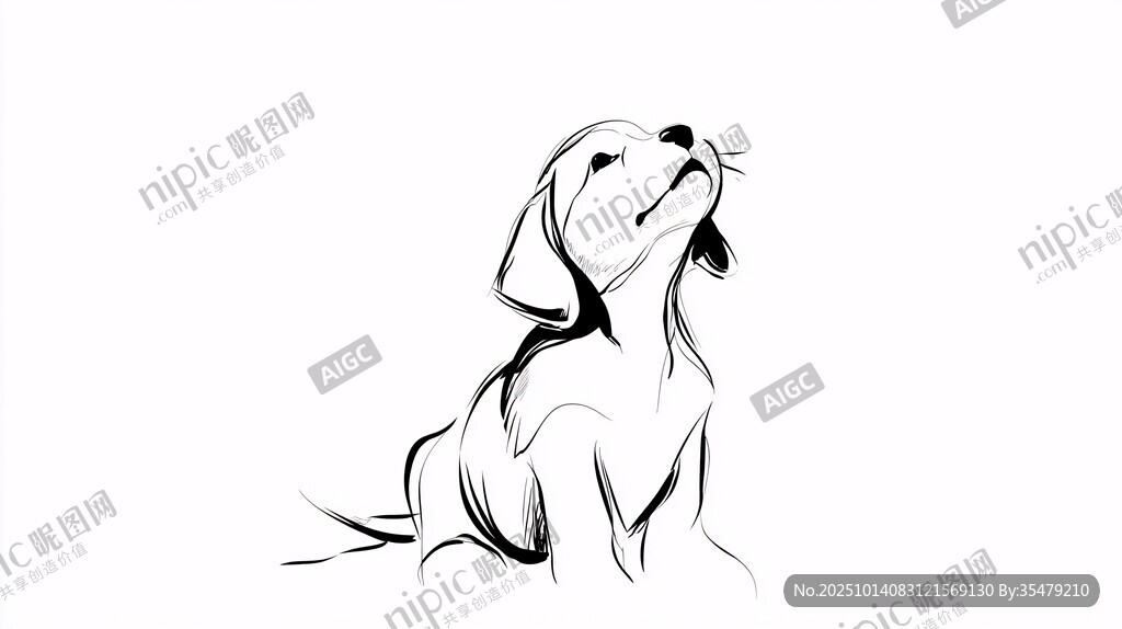 坐姿小狗黑白线条插画