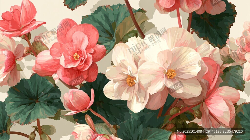 海棠花卉美丽插画图案