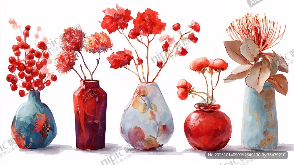 多彩花瓶插满艳丽花卉