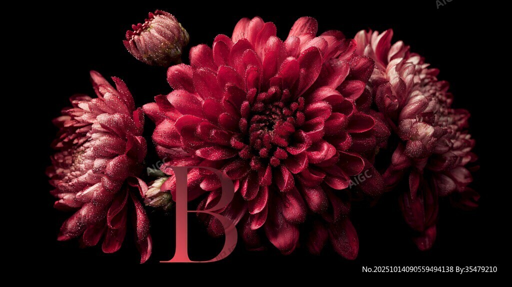 深红菊花与字母B的艺术组合