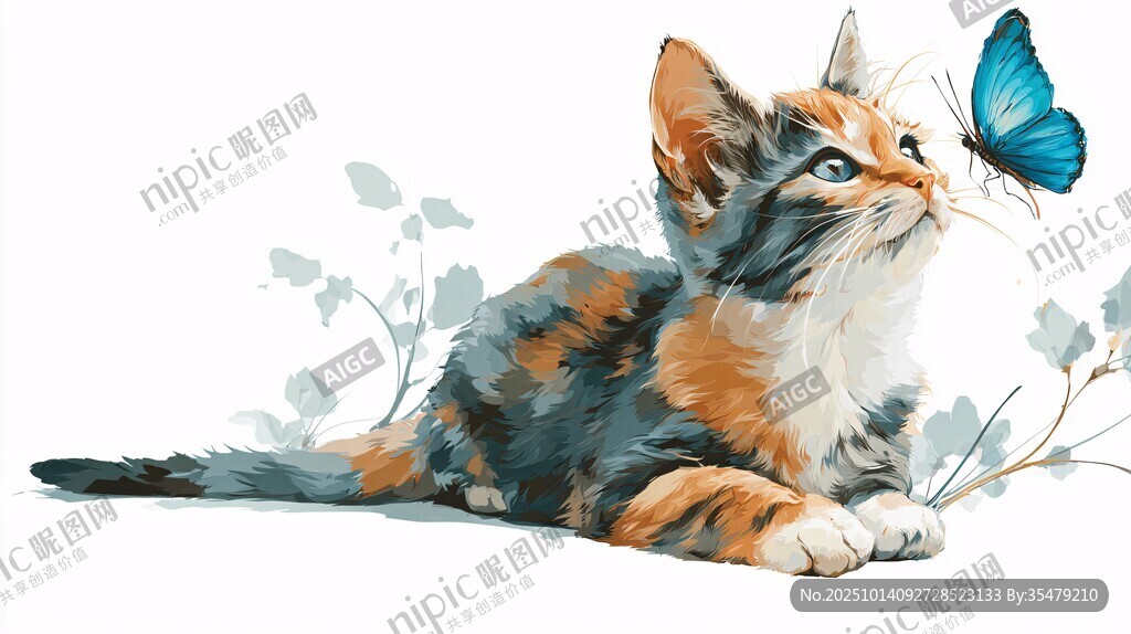 小猫望蝶的温馨瞬间