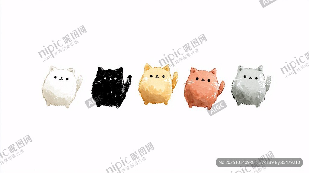 五彩猫咪玩偶排列展示