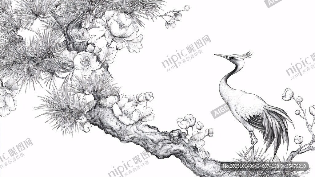 松鹤牡丹图