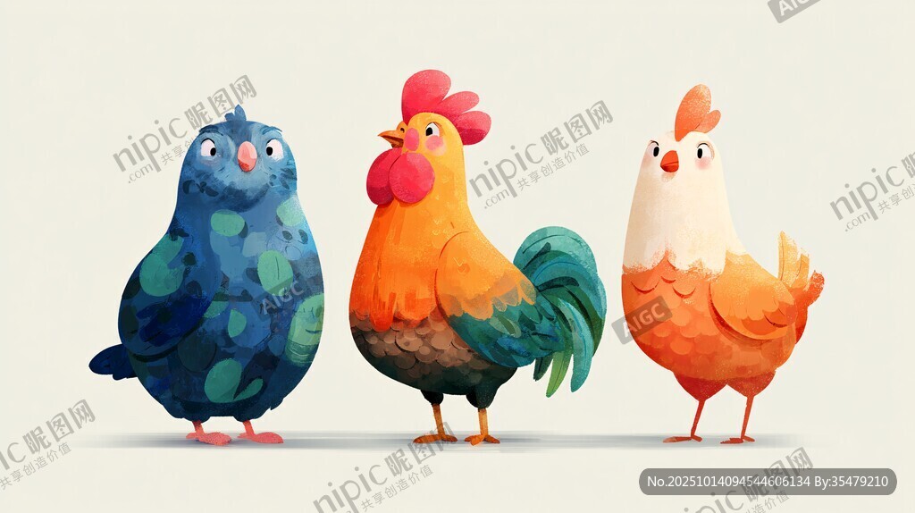 三只可爱卡通禽鸟