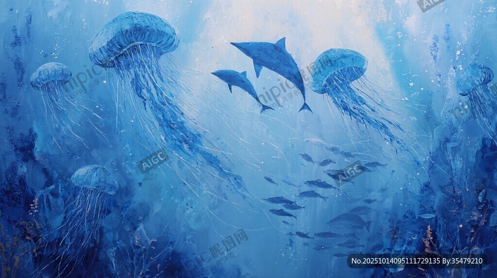 梦幻海底 海豚与水母共舞
