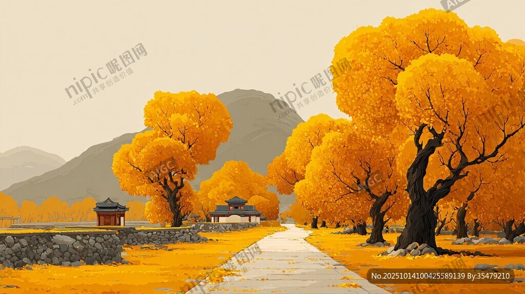 秋日金黄树林中的静谧小道