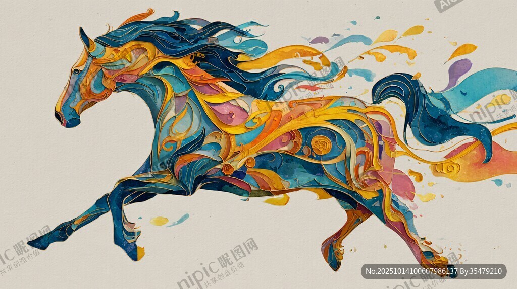 梦幻色彩奔腾骏马图